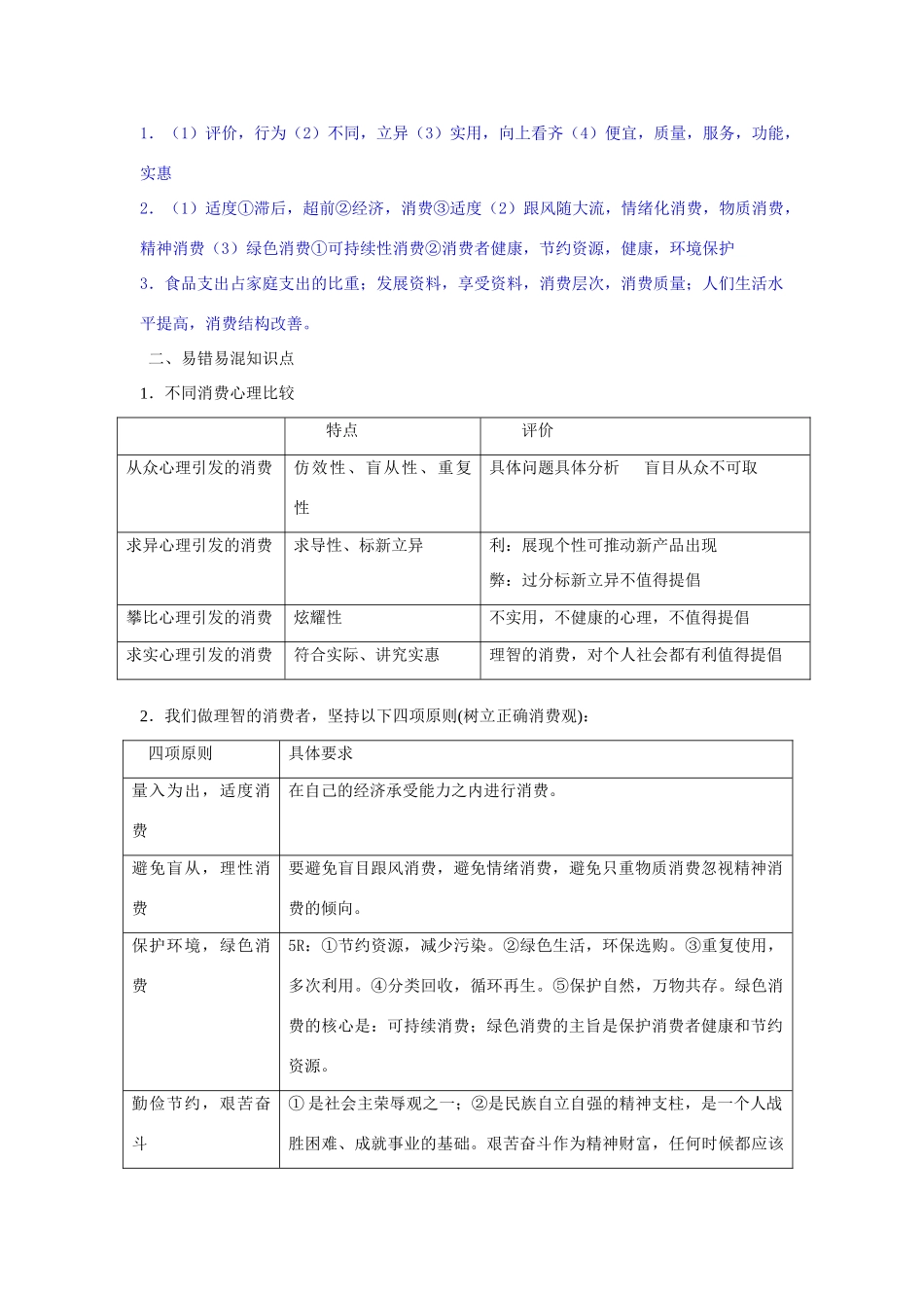 高中政治 第三课 多彩的消费 第二节《树立正确的消费观》学案 新人教版必修1-新人教版高一必修1政治学案_第2页