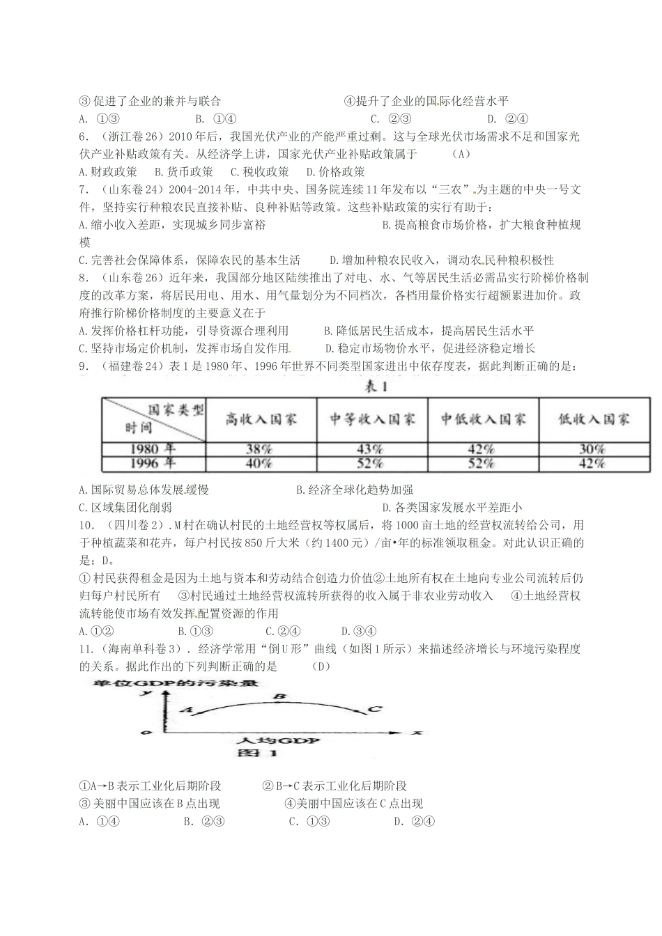 高中政治《经济生活》第四单元 生活与消费复习学案 新人教版必修1-新人教版高一必修1政治学案_第2页