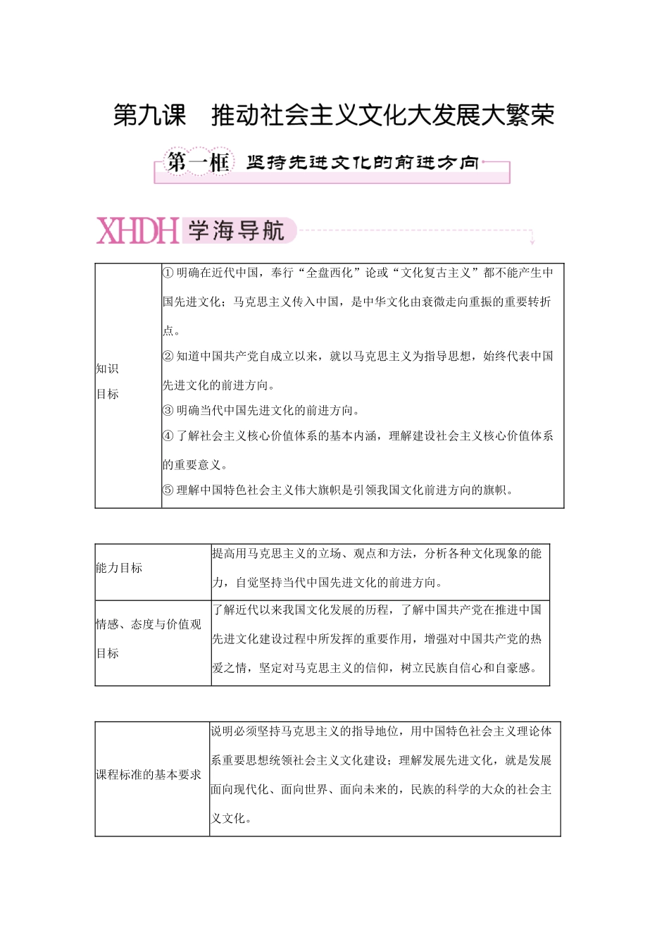 高中政治《坚持先进文化的前进方向》学案7 新人教版必修3_第1页