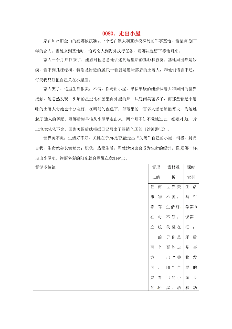 高中政治 读故事学哲学 走出小屋素材_第1页