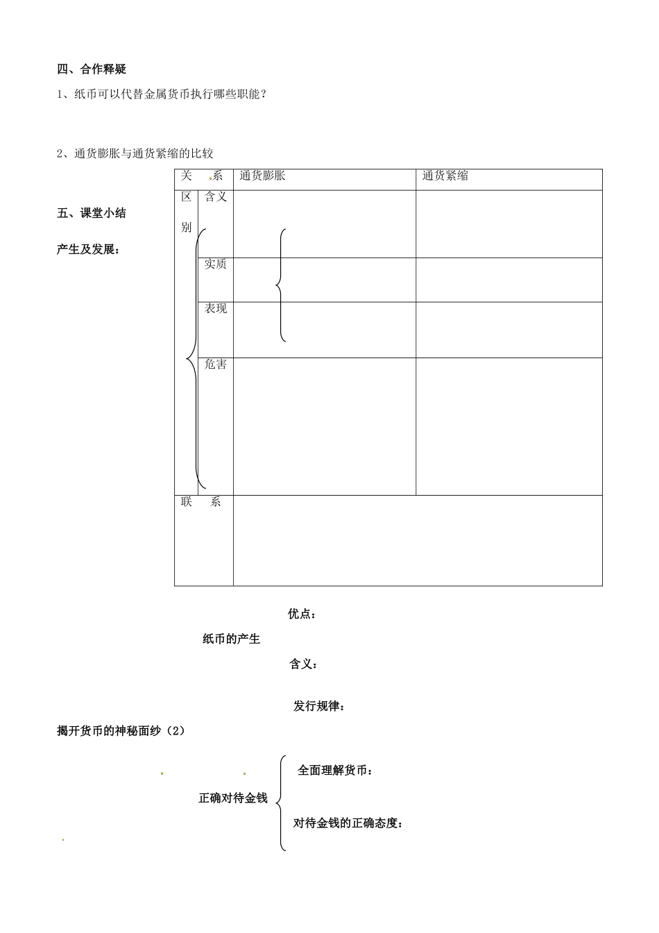 高中政治 经济生活 第一课 第一框 揭开货币的神秘面纱（2）纸币学案 新人教版必修1-新人教版高一必修1政治学案_第2页