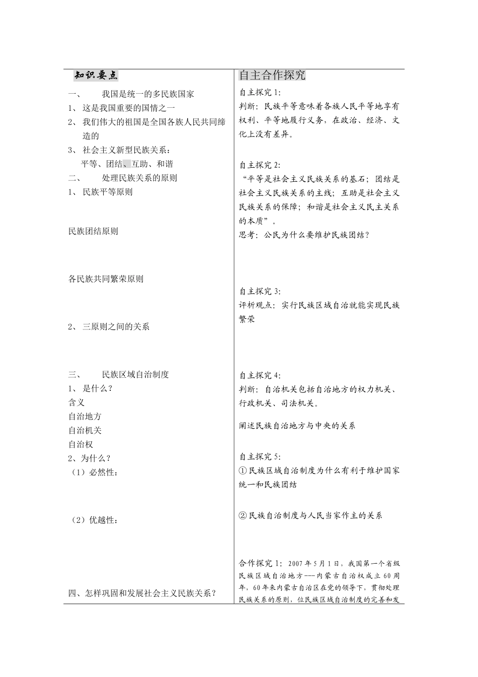 高中政治政治生活第七课 我国的民族关系和民族制度 学案人教版必修二_第2页