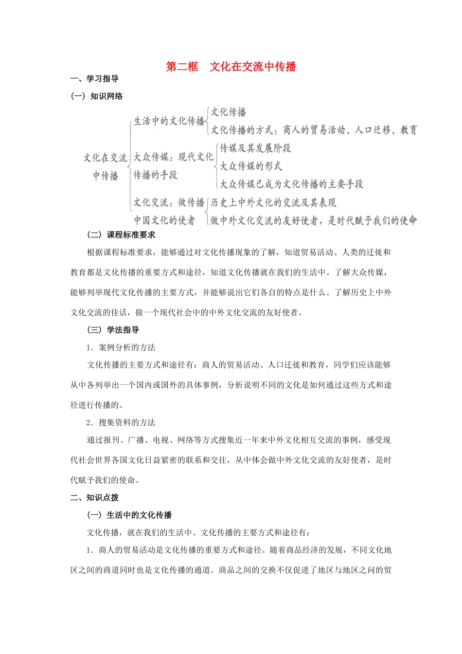 高中政治《文化在交流中传播》学案10 新人教版必修3_第1页
