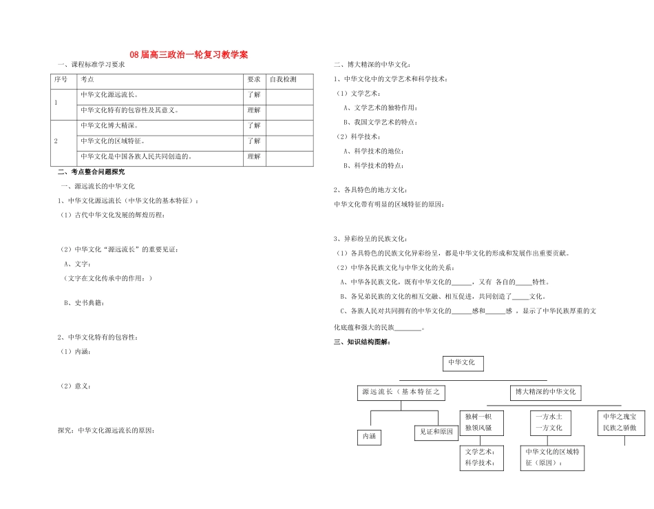 高中政治《我们的中华文化》学案1  新人教版必修3_第1页