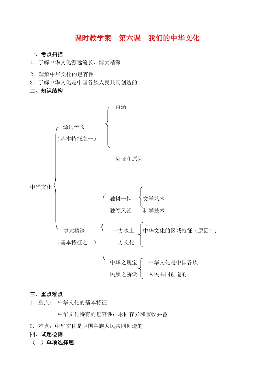 高中政治《我们的中华文化》学案4 新人教版必修3_第1页