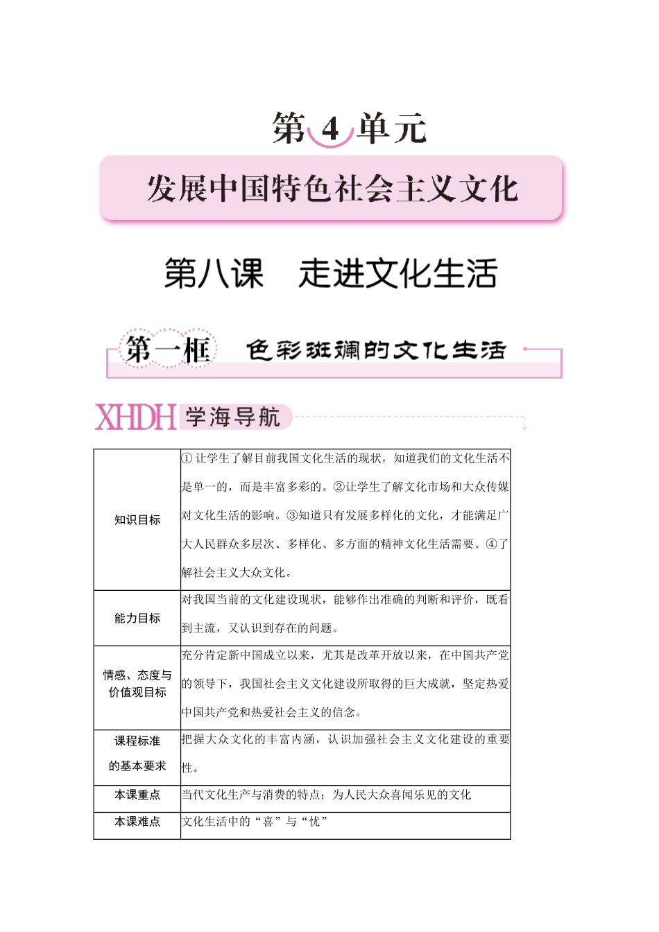 高中政治 走进文化生活精品学案 新人教版必修3_第1页