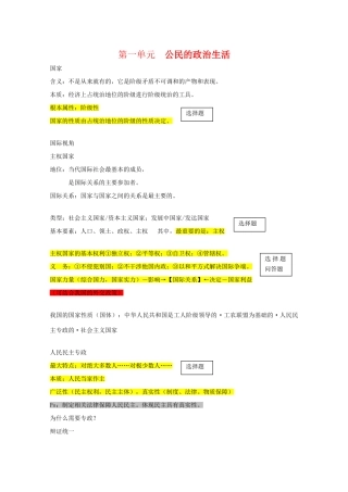 高中政治《政治生活基本知识点》素材 新人教版必修4高二