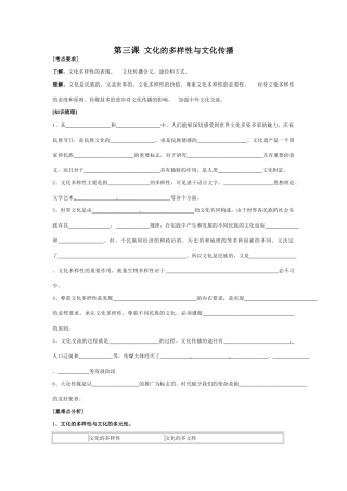 高中政治第三课 文化的多样性与文化传播复习学案必修三人教版