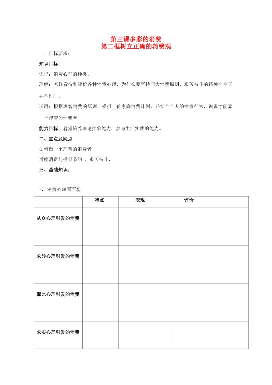 高中政治：1.3.2《树立正确的消费观》学案（新人教必修1）_第1页