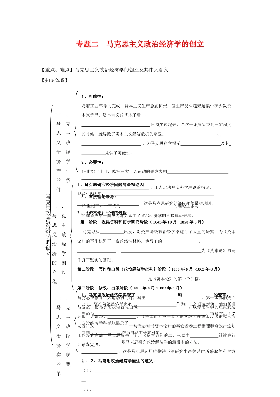 高中政治：2.1《马克思主义政治经济学的创立》学案（1）新人教版08版选修2_第1页