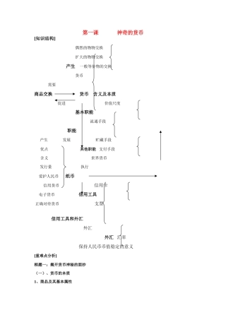 高中政治第一课神奇的货币复习教学案人教版必修一