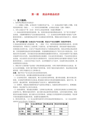 高中政治经济常识第一课复习提纲及易混易错点剖析（旧人教版必修1）