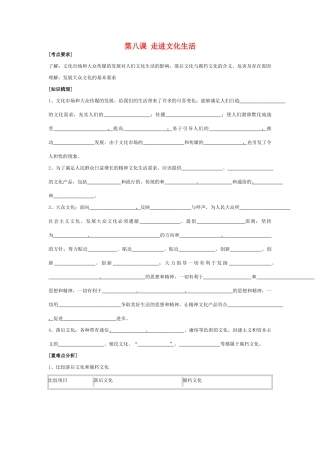 高中政治文化生活：第八课 走进文化生活复习学案人教版必修3
