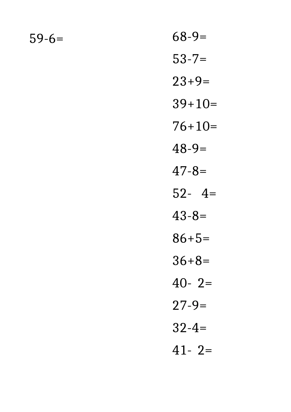 100以内双数与单数加减法口算练习 已编辑 适宜打印_第2页