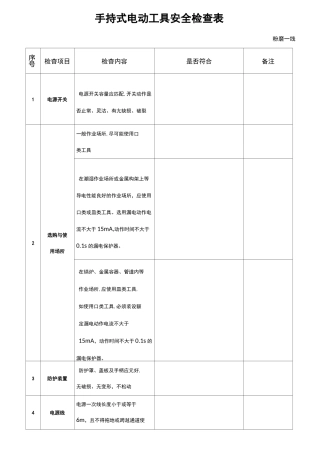 手持式电动工具安全检查表