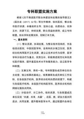 专科联盟实施计划方案