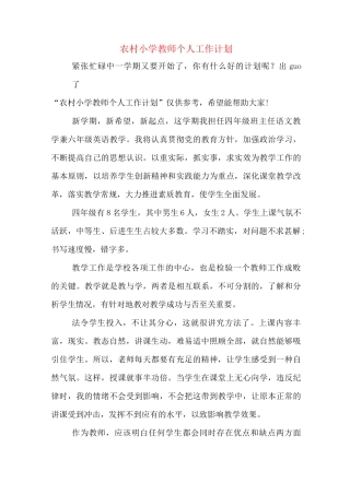 农村小学教师个人工作计划