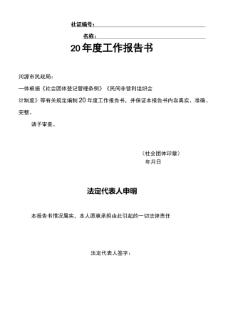 社会团体年度工作报告书.