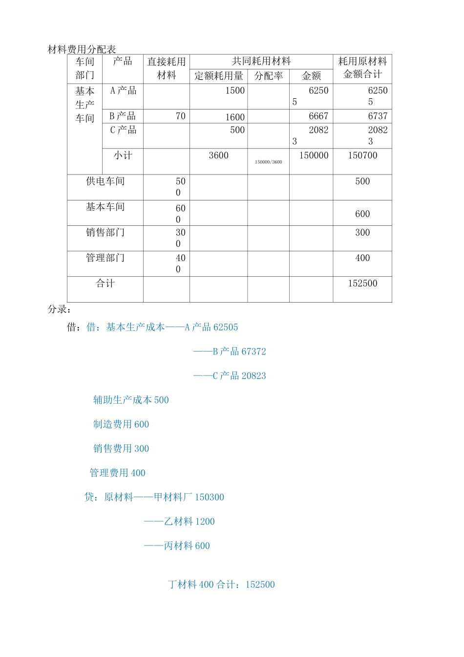 成本会计要素费用的分配练习与答案_第3页