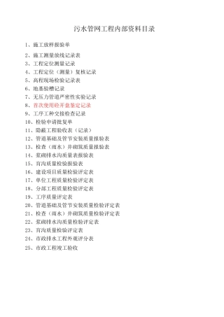 污水管网工程目录及表格
