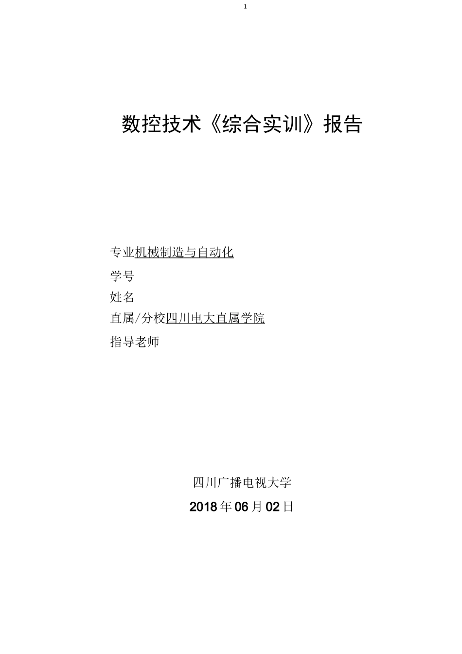 数控技术专业《综合实训》报告_第1页