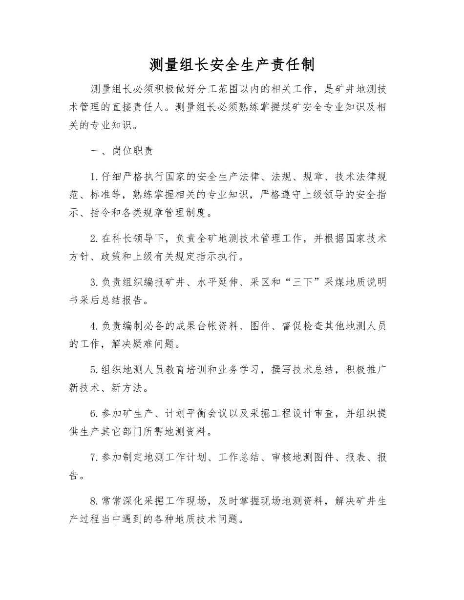 测量组长安全生产责任制_第1页