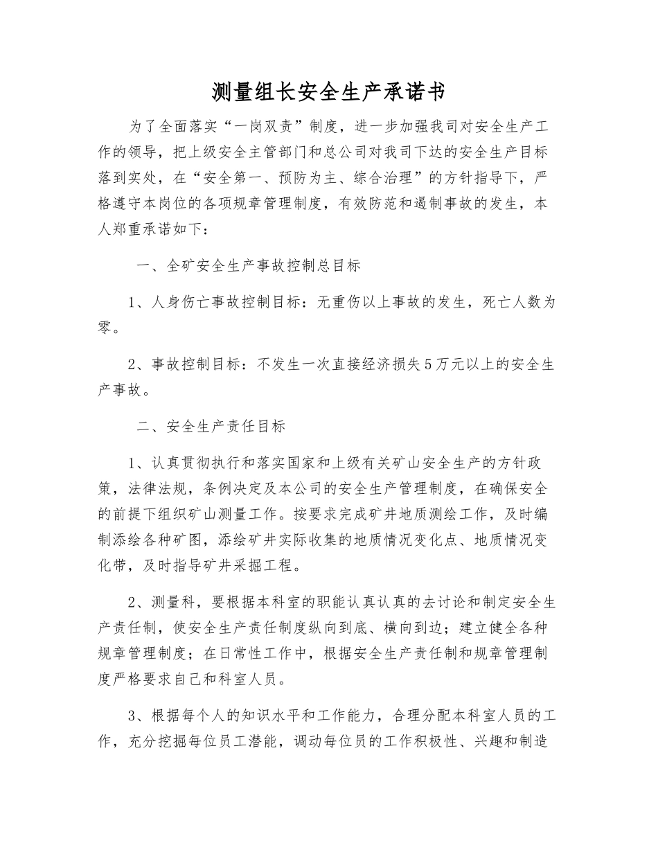 测量组长安全生产承诺书_第1页