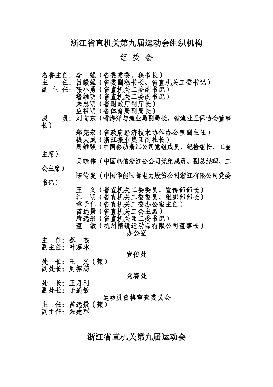 浙江省直机关第九届运动会组织机构样本_第2页