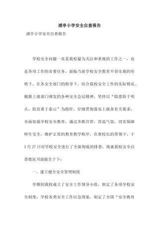 浦亭小学安全自查报告