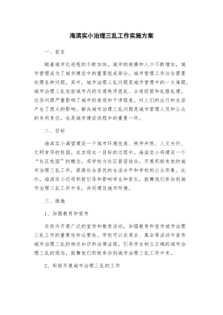 海滨实小治理三乱工作实施方案