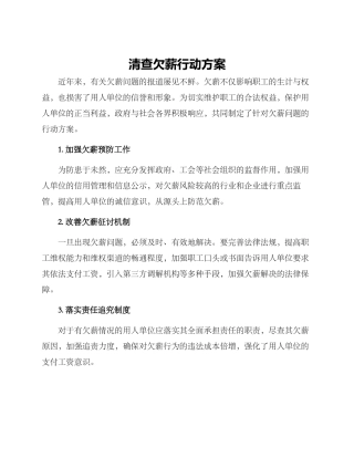 清查欠薪行动方案