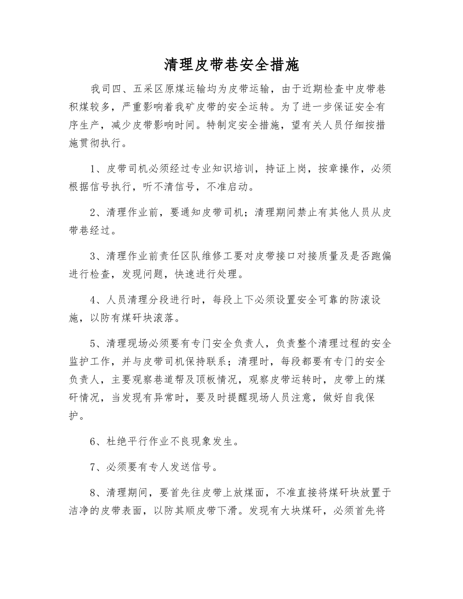 清理皮带巷安全措施_第1页