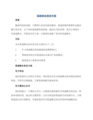 渠道峰会宣发方案