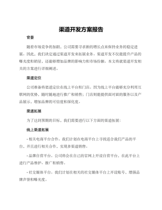 渠道开发方案报告