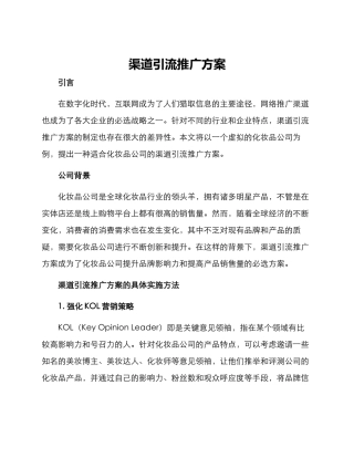 渠道引流推广方案