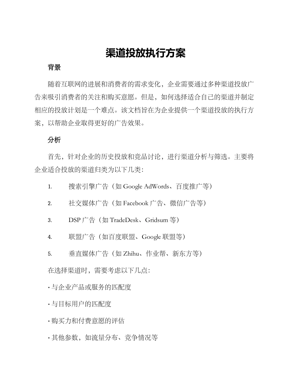 渠道投放执行方案_第1页