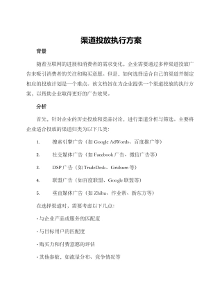 渠道投放执行方案