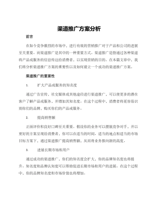 渠道推广方案分析