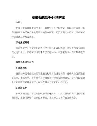 渠道短板提升计划方案