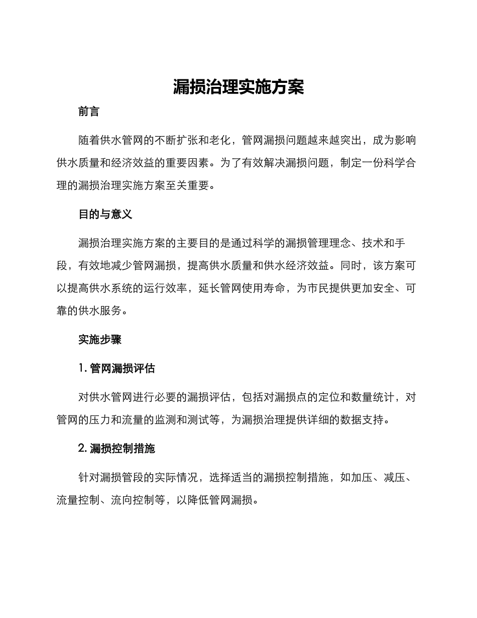 漏损治理实施方案_第1页