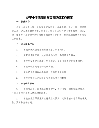 炉子小学汛期自然灾害防御工作预案