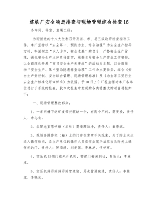 炼铁厂安全隐患排查与现场管理综合检查16