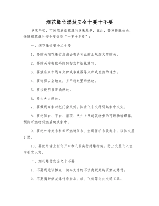 烟花爆竹燃放安全十要十不要