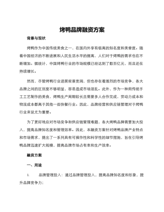 烤鸭品牌融资方案