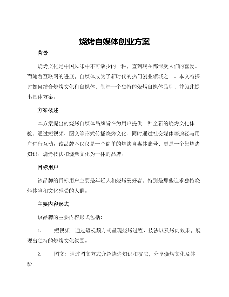 烧烤自媒体创业方案_第1页