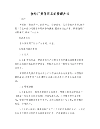 烧结厂劳动保护用品的管理办法