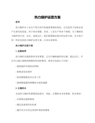 热力锅炉运营方案