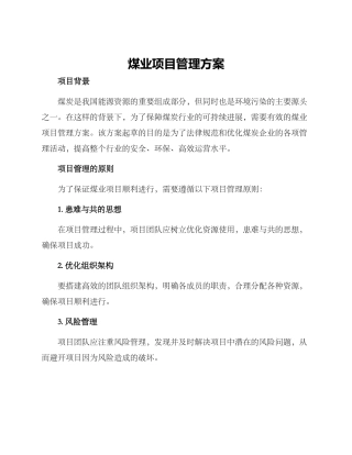 煤业项目管理方案