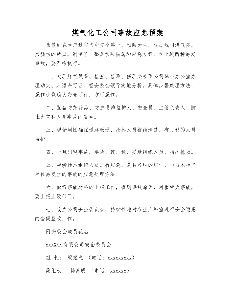煤气化工公司事故应急预案_第1页