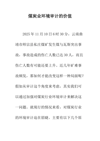 煤炭业环境审计的价值
